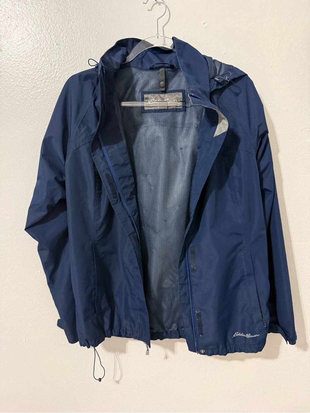 Eddie Bauer Navy Hooded Rain Shell Jacket